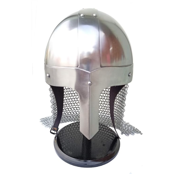 Medieval Steel Viking Nasal Helmet w/Chainmail Hand Forged SCA Helmet with Stand