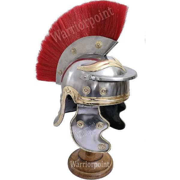 Centurion Roman Red Plume Armor Medieval Metal Replica Soldier Costume Gladiator Silver Helmet