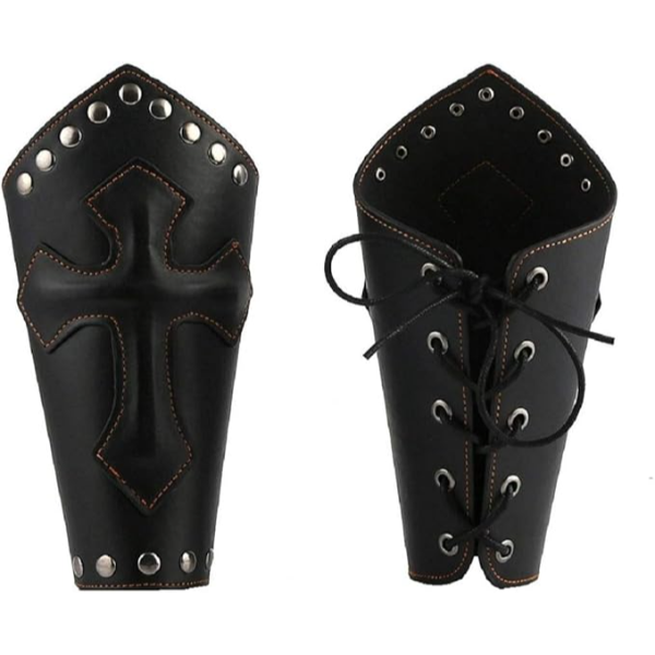 WARRIORPOINT,Leather Arm Guards-Medieval Cross Bracers – Black-One Size Everyone