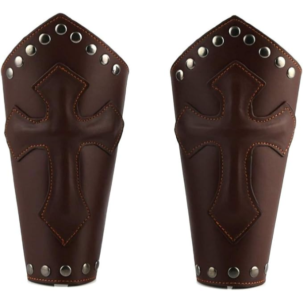 warriorpoint, Leather Arm Guards – Medieval Cross Bracers – Brown – One Size