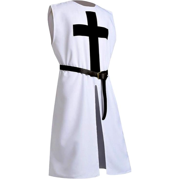 The Medieval Men’s White Tunic sleeveless Outwear Dress With Black Templar (Size-XXS-7XL)