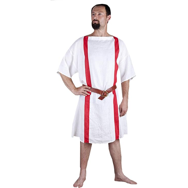 The Renaissance Medieval Roman/Greek Men’s Full Sleeves Cotton White Tunic Red Strip (Size-XXS-7XL)