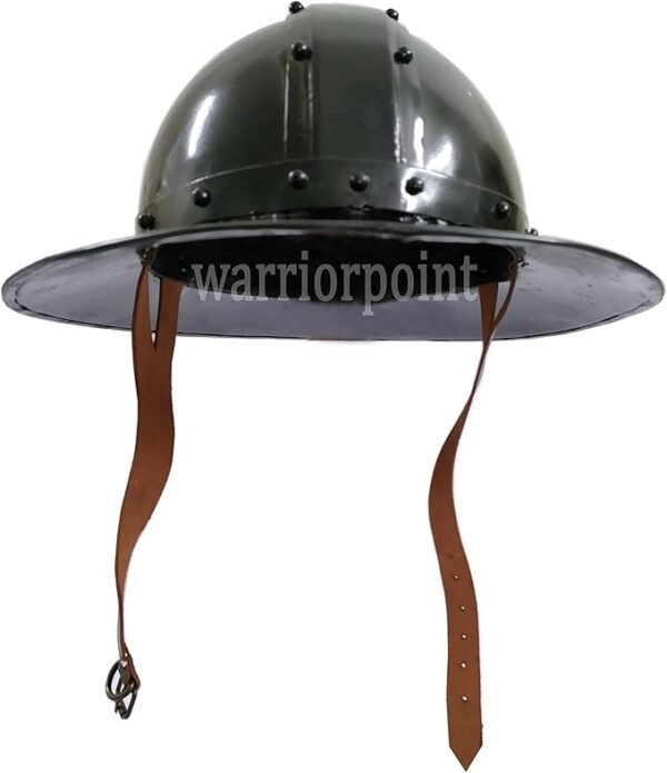 Metal Medieval Kettle Hat Black Finish Helmet With Leather Liner - Image 6