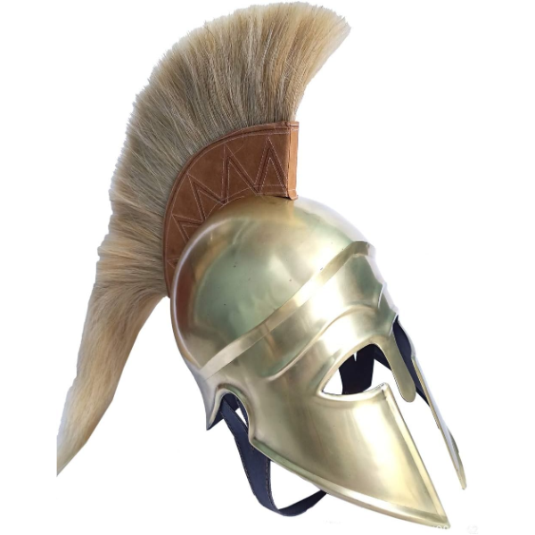 brass finish,Greek Corinthian Armor Helmet w/Plume, Leather Liner and Helmet Stand