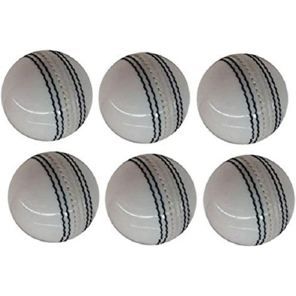 Leather Cricket Ball White, 4 Piece Club White Leather Ball for Practice, Match, Academy, and Tournament(Set of 6)