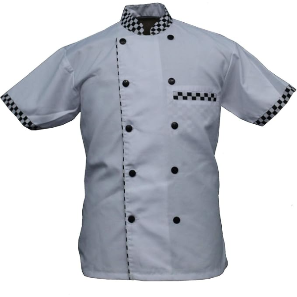 Premium Uniforms White Poly+Cotton Chef Coat with Black Trim