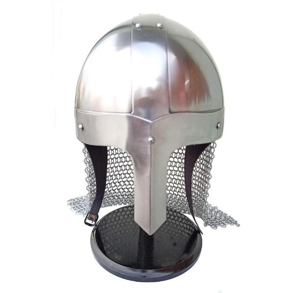 Medieval Steel Viking Nasal Helmet w/Chainmail Hand Forged SCA Helmet with Stand