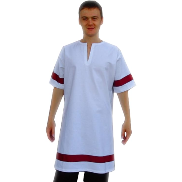 The Renaissance Medieval Roman/Greek Men’s Full sleeves cotton White Tunic Red Strip (Size-XXS-7XL)