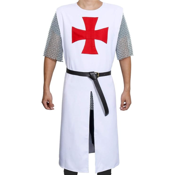 The Medieval Templar Tunic Men’s White sleeveless Outwear Dress With Red Templar (Size-XXS-7XL)