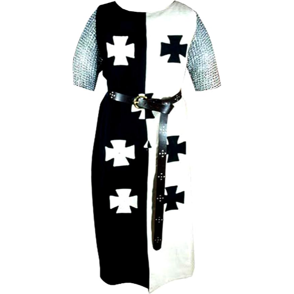 The Medieval Men’s White & Black Night Templar Tunic sleeveless Outwear Dress (Size-XXS-7XL)