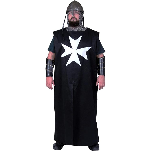 The Medieval Templar Tunic Men’s Black sleeveless Outwear Dress With White/Red Templar (Size-XXS-7XL)