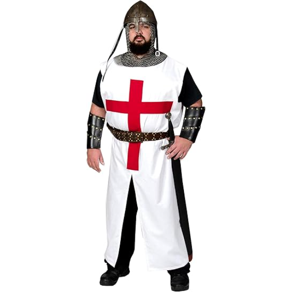 The Medieval Men’s White Tunic Outwear Dress With Red Templar (Size-XXS-7XL)