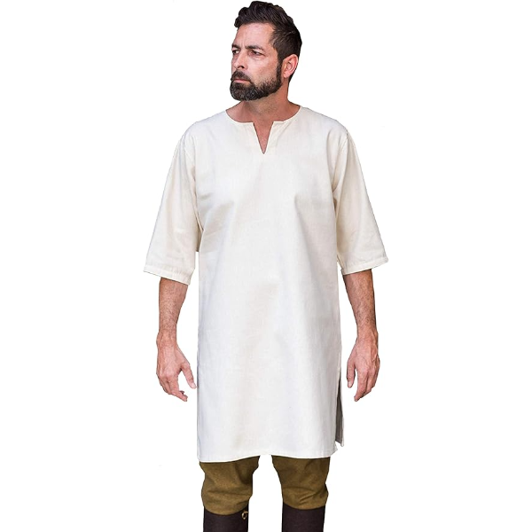 The Renaissance Medieval Roman/Greek Men’s Full sleeves cotton White Tunic (Size-XXS-7XL)