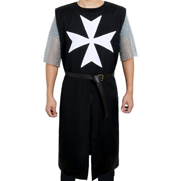 The Medieval Templar Tunic Men’s Black sleeveless Outwear Dress in White Templar (Size-XXS-7XL)