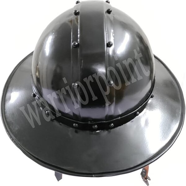Metal Medieval Kettle Hat Black Finish Helmet With Leather Liner - Image 5