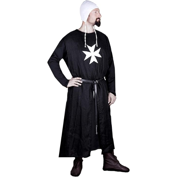 The Medieval Renaissance White Templar Men’s Black Tunic sleeveless Outwear Dress (Size-XXS-7XL)