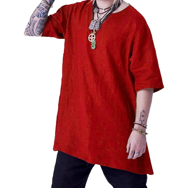 The Renaissance Medieval Roman/Greek Men’s Full Sleeves Cotton Red Tunic (Size-XXS-7XL)