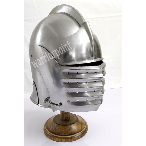 warriorpoint Medieval North Italian Bellows face visored Sallet Late Helmet Also for LARP Silver German Spartan Roman Helmet European Kettle Hate Viking mask Barbuta Crusader